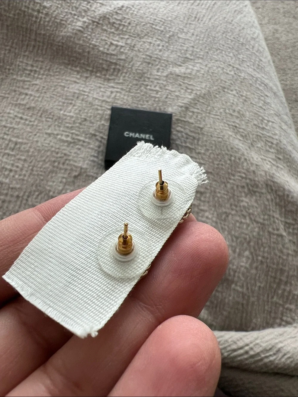 CHANEL Gold CC Rope-Trim Stud Earrings repurposed buttons